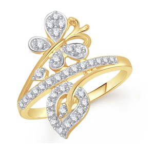 Butterfly with Leaf Alloy Diamond Gold Plated Ring